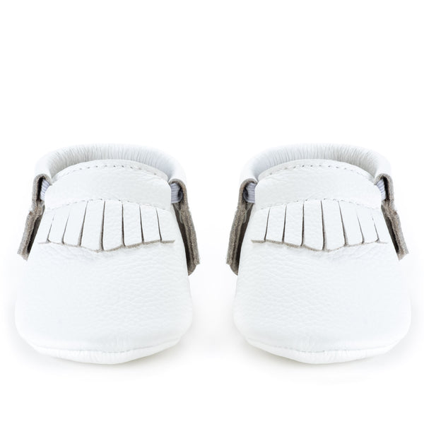 Pearl White Baby Moccasins, Genuine Leather | BirdRock Baby